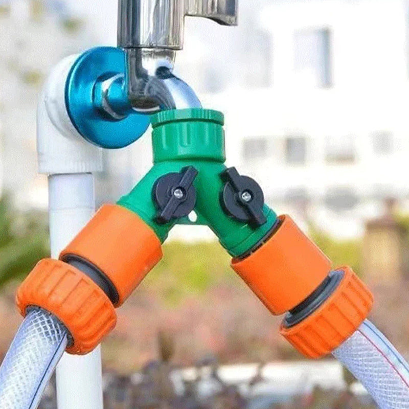 🚰 2 ACHETÉS = 1 OFFERT ! 🔥 Répartiteur de robinet à deux jets – Construction en laiton, étanche et compatible avec les tuyaux d'arrosage standard – idéal pour le jardin, la machine à laver ou l'arrosage simultané de deux appareils 🌿