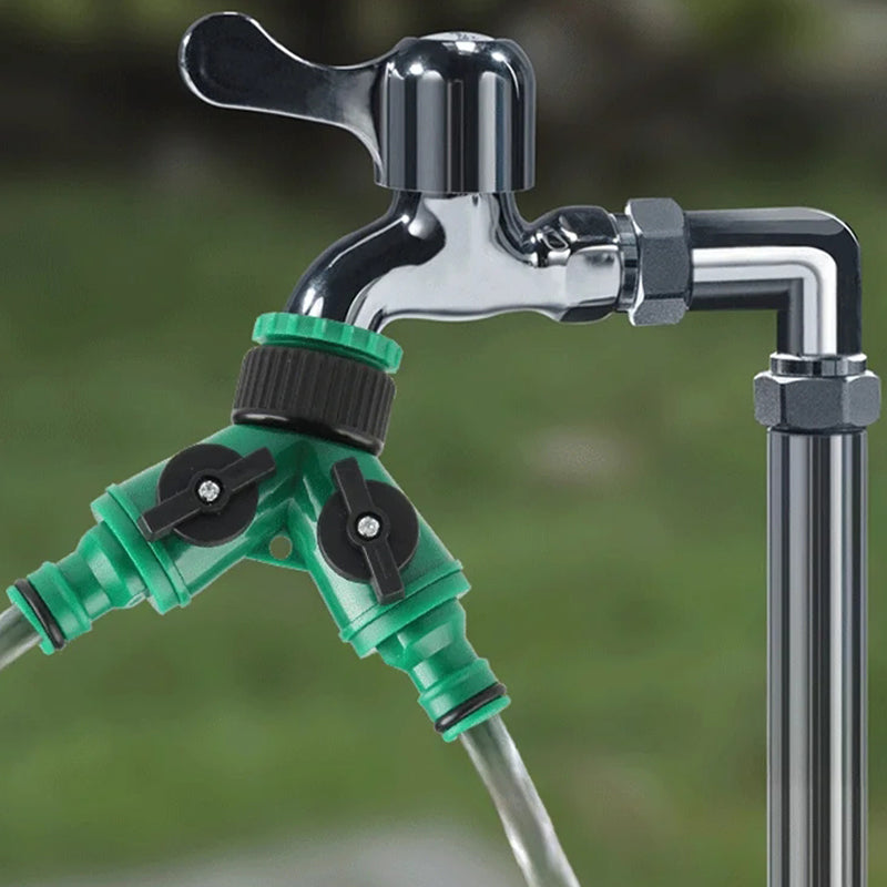🚰 2 ACHETÉS = 1 OFFERT ! 🔥 Répartiteur de robinet à deux jets – Construction en laiton, étanche et compatible avec les tuyaux d'arrosage standard – idéal pour le jardin, la machine à laver ou l'arrosage simultané de deux appareils 🌿