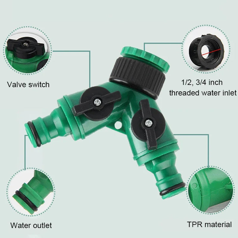 🚰 2 ACHETÉS = 1 OFFERT ! 🔥 Répartiteur de robinet à deux jets – Construction en laiton, étanche et compatible avec les tuyaux d'arrosage standard – idéal pour le jardin, la machine à laver ou l'arrosage simultané de deux appareils 🌿