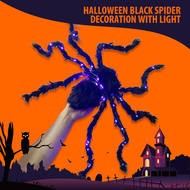 Décoration Araignée Noire d'Halloween avec Lumière