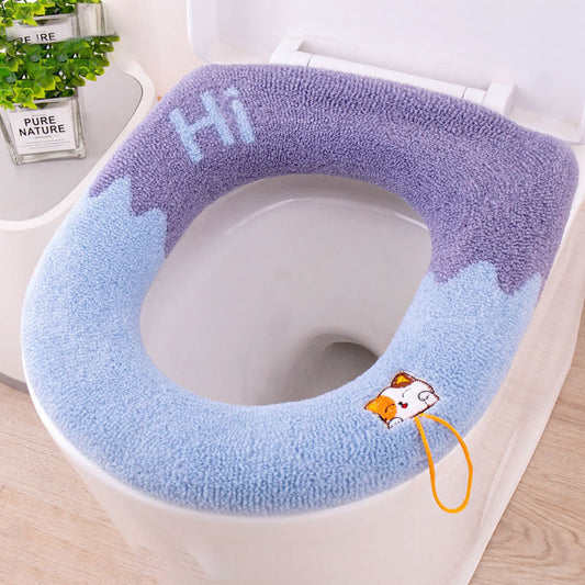 Housse de Siège de Toilette Tricotée Douce, Chaude, Universelle et Lavable avec Poignée