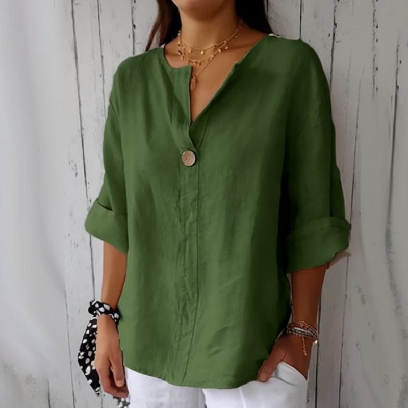 💎 60% DE RÉDUCTION ! 💎 Top Confortable Col V en Lin & Coton pour Femme – Respirant, Coupe Ample & Détail Boutons Élégants (6 Couleurs | M–4XL) 💖🌿