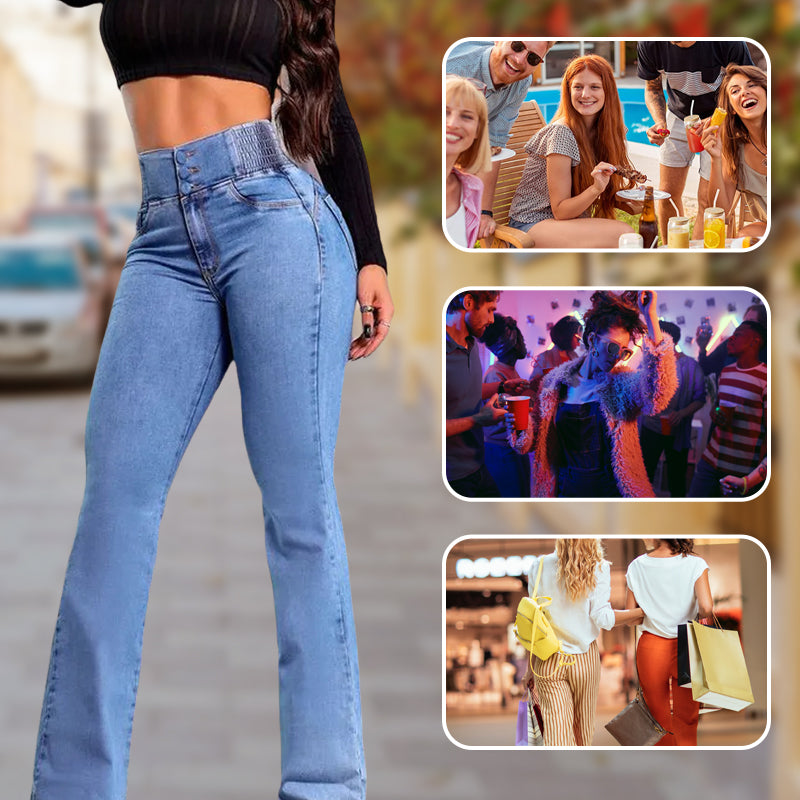 👖 50 % DE RÉDUCTION ! 💃 Jean évasé stretch à taille haute – Silhouette élancée, confort optimal et style intemporel ✨