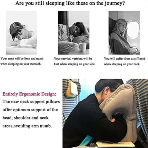 ✈️💤 PROMO FLASH : 50% DE RÉDUCTION ! Coussin de Voyage Gonflable Ergonomique 45° – Soutien Nuque & Buste, Ouvertures Bras/Visage, Valve Grand Débit, 330 g for Dormir Enfin en Avion, Train ou Bureau ✨