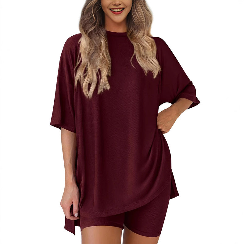 ⏳Durée limitée -50 %💥Ensemble deux pièces ample, tendance, de couleur unie, décontracté avec manches courtes et short