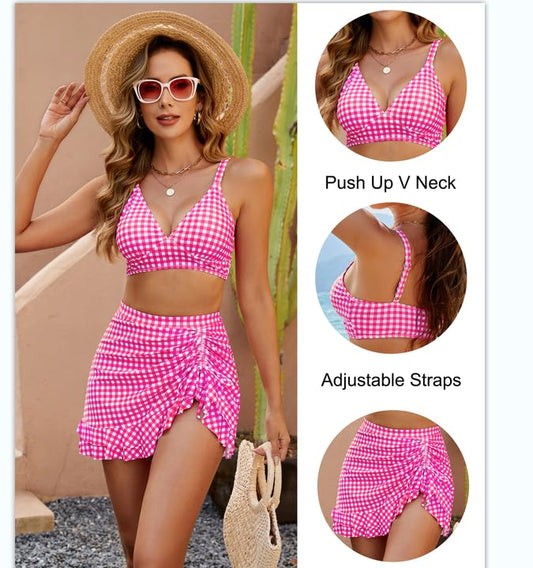 👙2025 Nouveau Type 49% DE RÉDUCTION💥Ensembles de bikinis taille haute Femmes Contrôle de l'abdomen Gingham