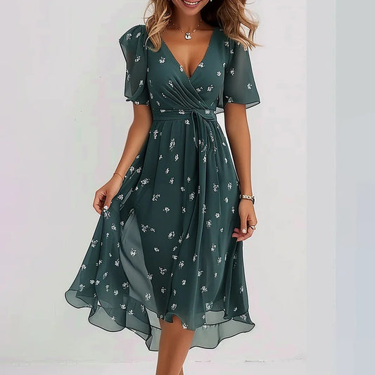 🔥Soldes exceptionnels 50 % de réduction💝✨Robe midi à manches courtes Special Blue