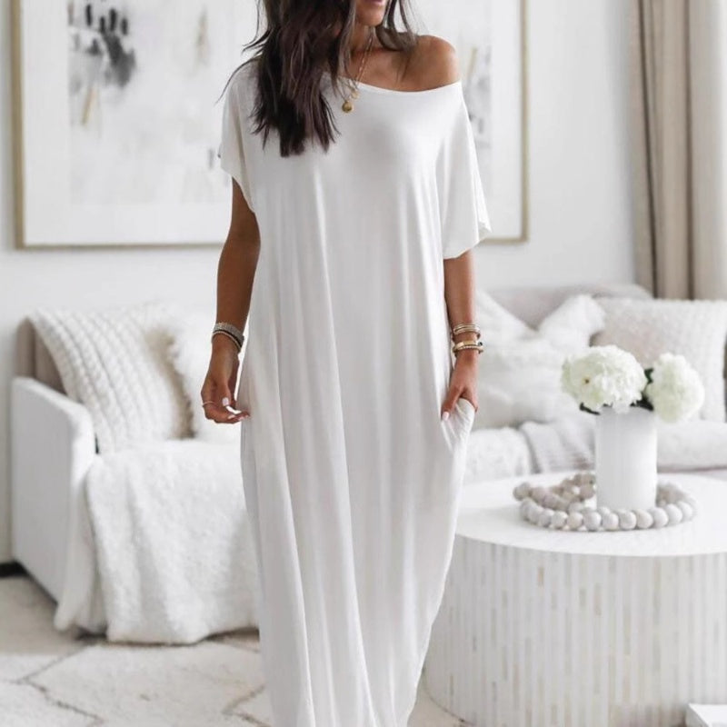 Best-seller de la saison à -50 % 🔥 Robe longue décontractée d'été pour femme, ample, à manches courtes et unie