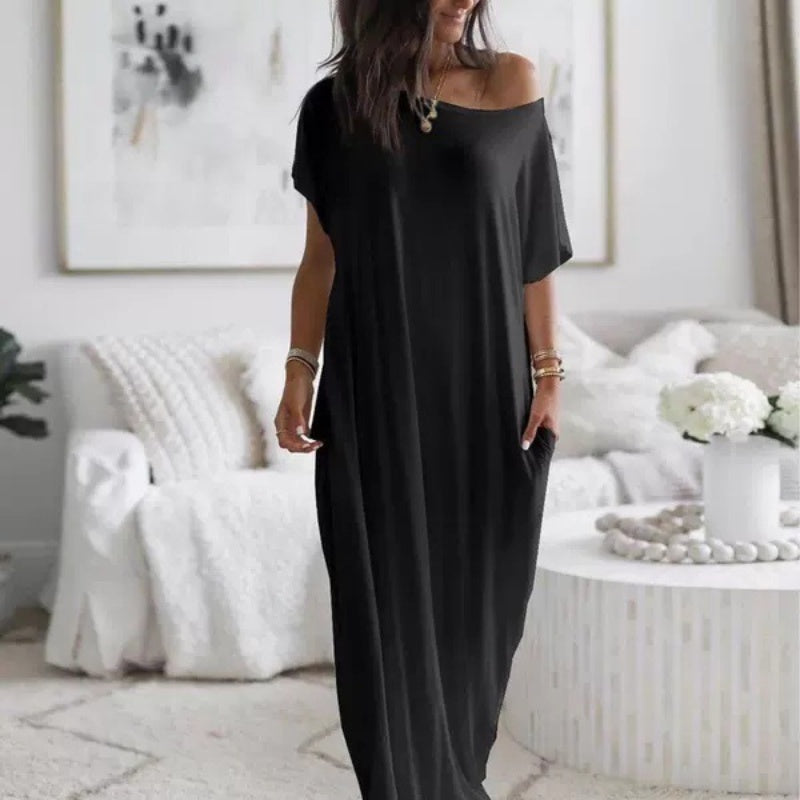 Best-seller de la saison à -50 % 🔥 Robe longue décontractée d'été pour femme, ample, à manches courtes et unie