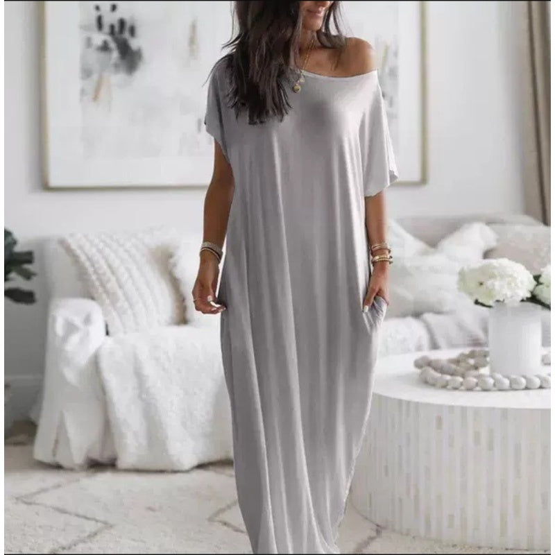 Best-seller de la saison à -50 % 🔥 Robe longue décontractée d'été pour femme, ample, à manches courtes et unie