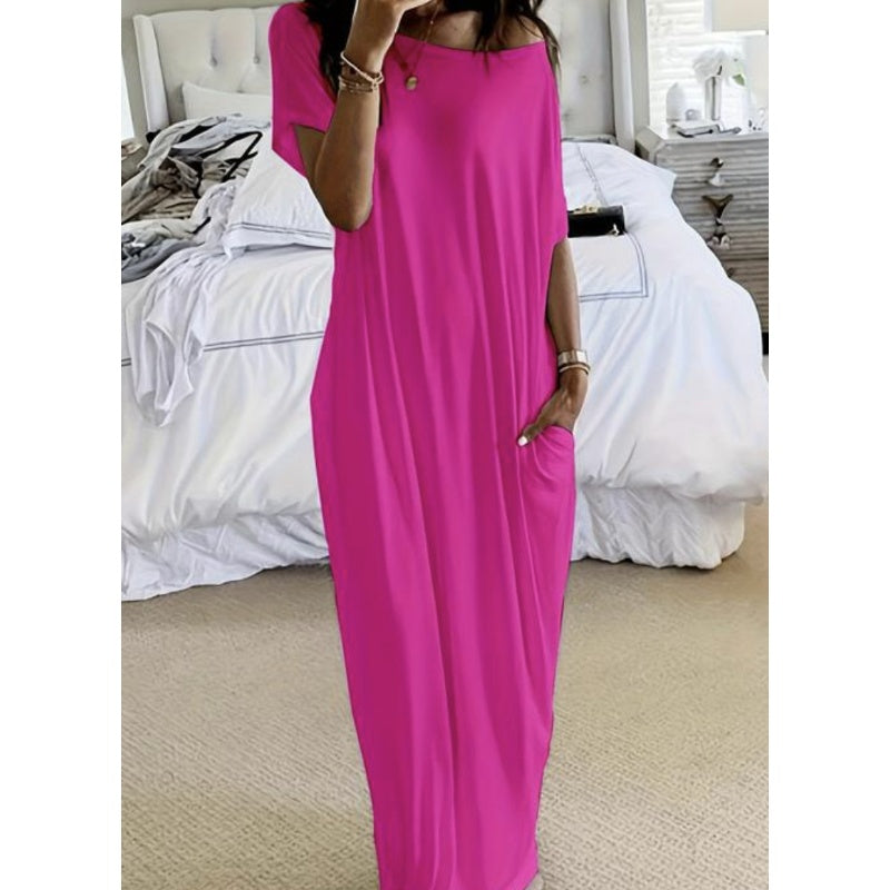 Best-seller de la saison à -50 % 🔥 Robe longue décontractée d'été pour femme, ample, à manches courtes et unie