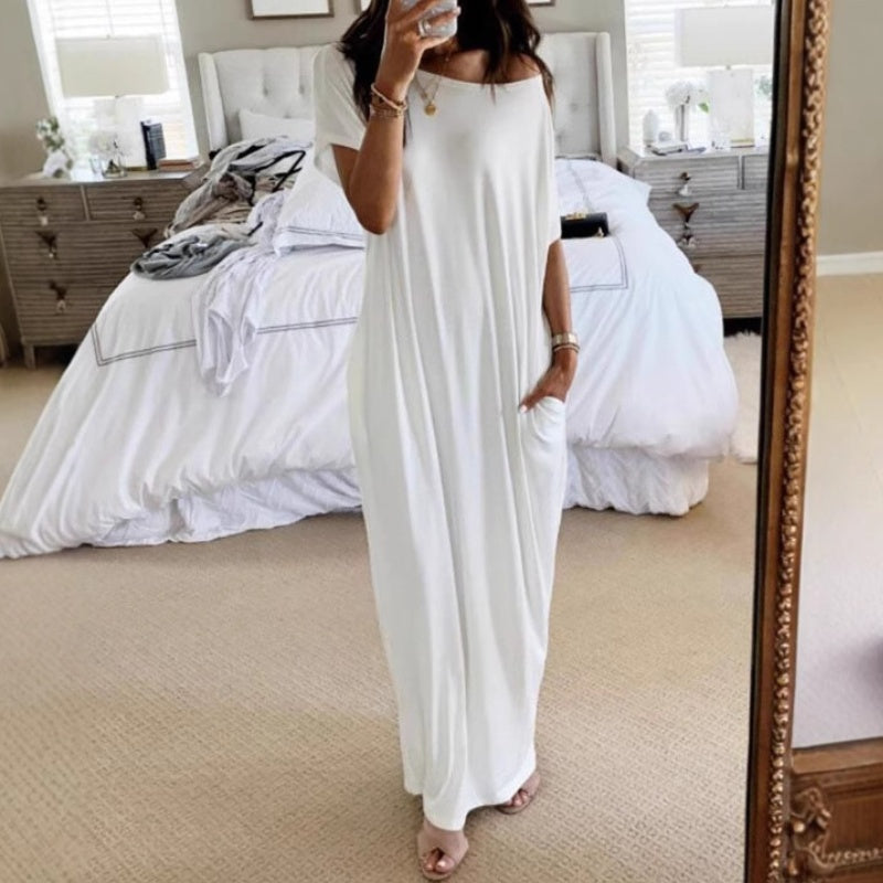 Best-seller de la saison à -50 % 🔥 Robe longue décontractée d'été pour femme, ample, à manches courtes et unie