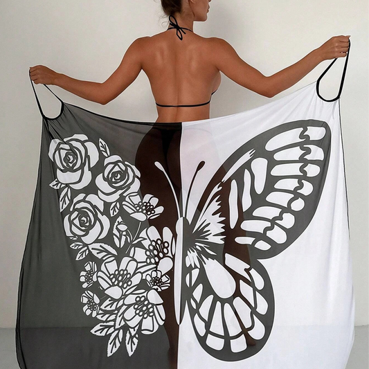 Cache-maillot de bain imprimé papillon pour femme
