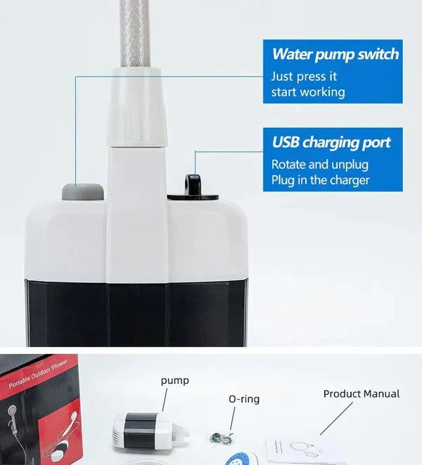 🚿 Douche de Camping Portable – Débit Réglable & Nettoyage Facile en Plein Air !