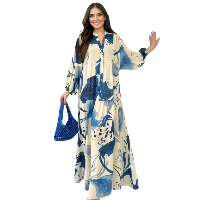 💎 60% DE RÉDUCTION ! 💎 Robe Longue à Col V pour Femmes – Imprimé Floral Abstrait, Tissu Fluide & Parfaite pour l’Été