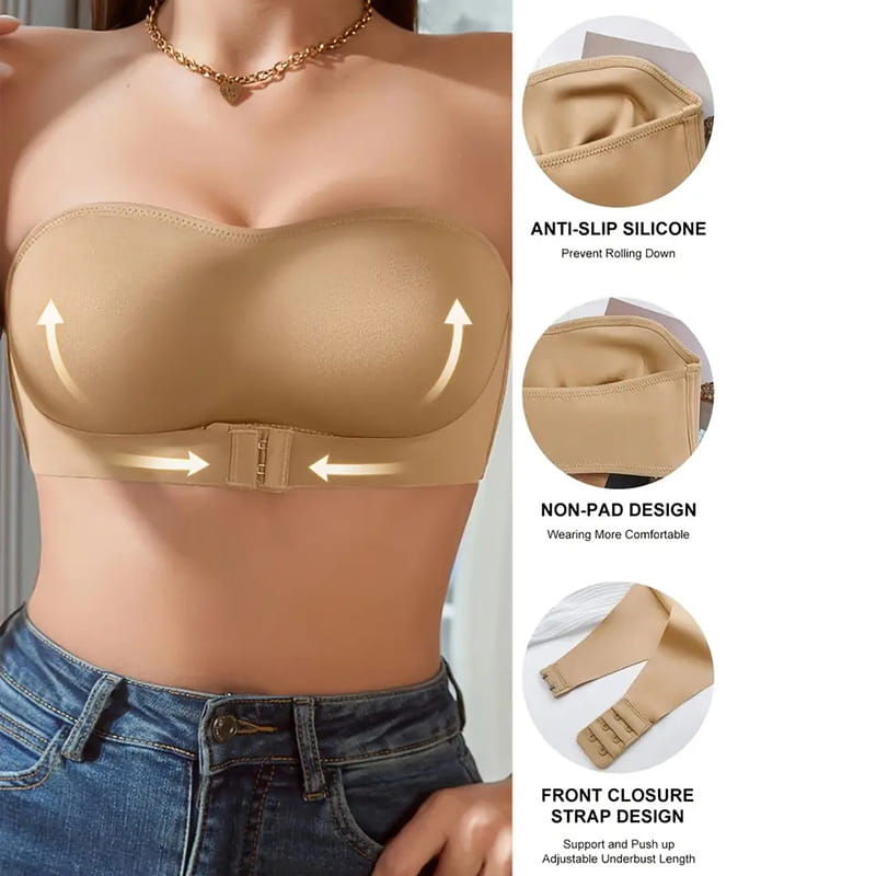 Soutien-gorge push-up sans bretelles et sans armatures à fermeture avant pour femme