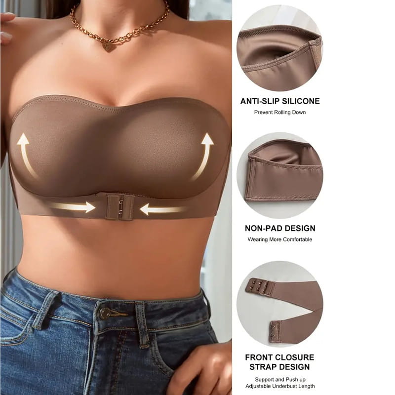 Soutien-gorge push-up sans bretelles et sans armatures à fermeture avant pour femme