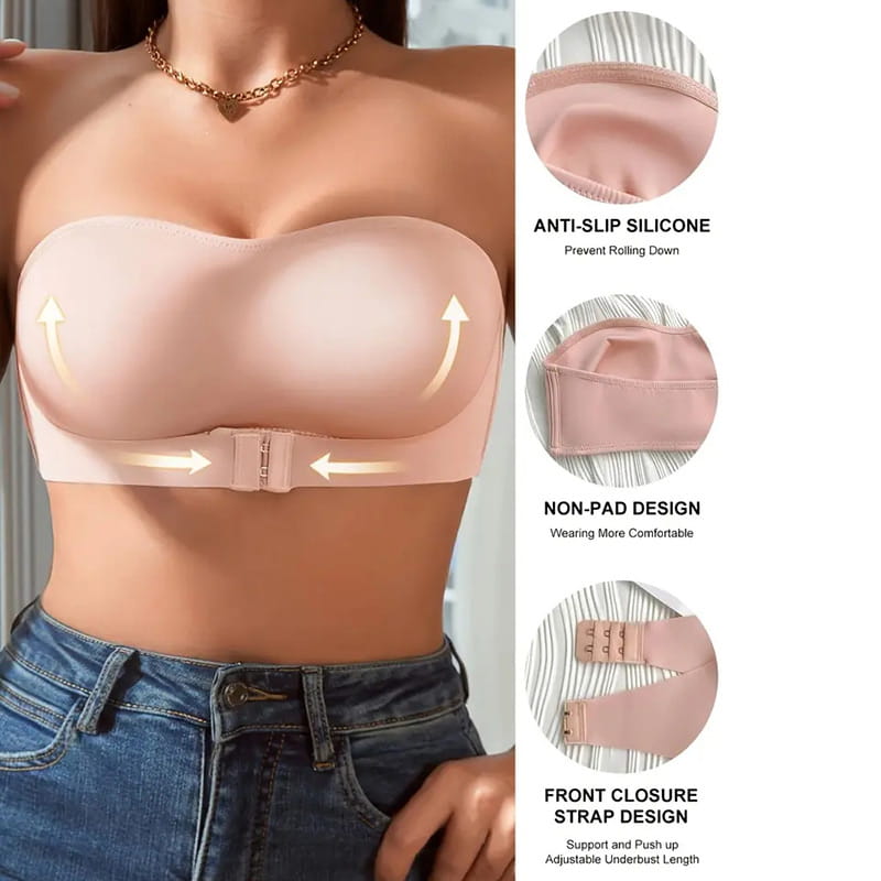 Soutien-gorge push-up sans bretelles et sans armatures à fermeture avant pour femme