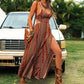 Robe Longue Femme Imprimée à Fines Bretelles et Fente Latérale