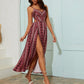 Robe Longue Femme Imprimée à Fines Bretelles et Fente Latérale
