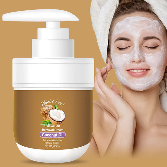 🥥 PROMO LIMITÉE 50% DE RÉDUCTION ! ✨ Crème Dépilatoire Visage Noix de Coco – Douce, Efficace, 100% Végétale 🌿