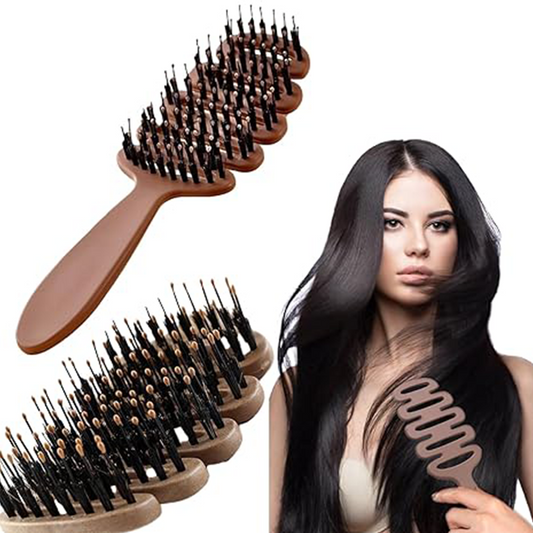 Brosse à cheveux en poils de sanglier avec design incurvé