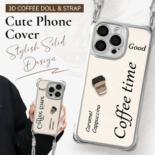 Coque de Téléphone Adorable avec Poupée 3D Café et Lanière