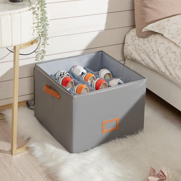 👟 50% DE RÉDUCTION ! 🧺 Boîte de Rangement en Tissu pour Chaussures – Pliable & Respirante – 16 Compartiments & Couvercle Transparent pour Placard 🏠