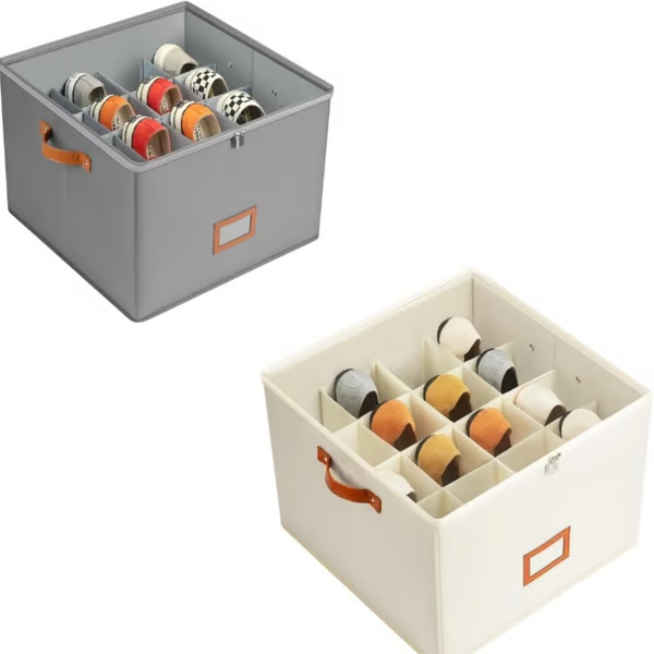 👟 50% DE RÉDUCTION ! 🧺 Boîte de Rangement en Tissu pour Chaussures – Pliable & Respirante – 16 Compartiments & Couvercle Transparent pour Placard 🏠