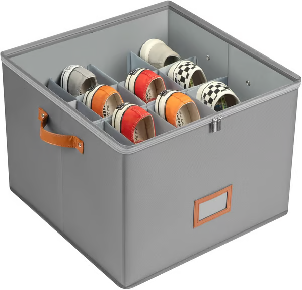 👟 50% DE RÉDUCTION ! 🧺 Boîte de Rangement en Tissu pour Chaussures – Pliable & Respirante – 16 Compartiments & Couvercle Transparent pour Placard 🏠