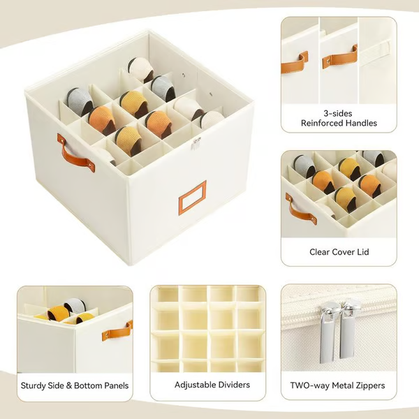 👟 50% DE RÉDUCTION ! 🧺 Boîte de Rangement en Tissu pour Chaussures – Pliable & Respirante – 16 Compartiments & Couvercle Transparent pour Placard 🏠