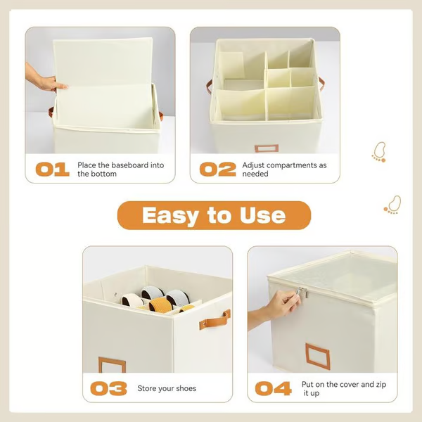👟 50% DE RÉDUCTION ! 🧺 Boîte de Rangement en Tissu pour Chaussures – Pliable & Respirante – 16 Compartiments & Couvercle Transparent pour Placard 🏠