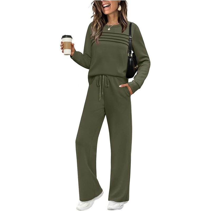 📢📢 50% de réduction !! ⏰ Ensemble Femme Confort – Haut ras du cou + pantalon à cordon ajustable 👕👖 | Doux, respirant & ultra-polyvalent ✨