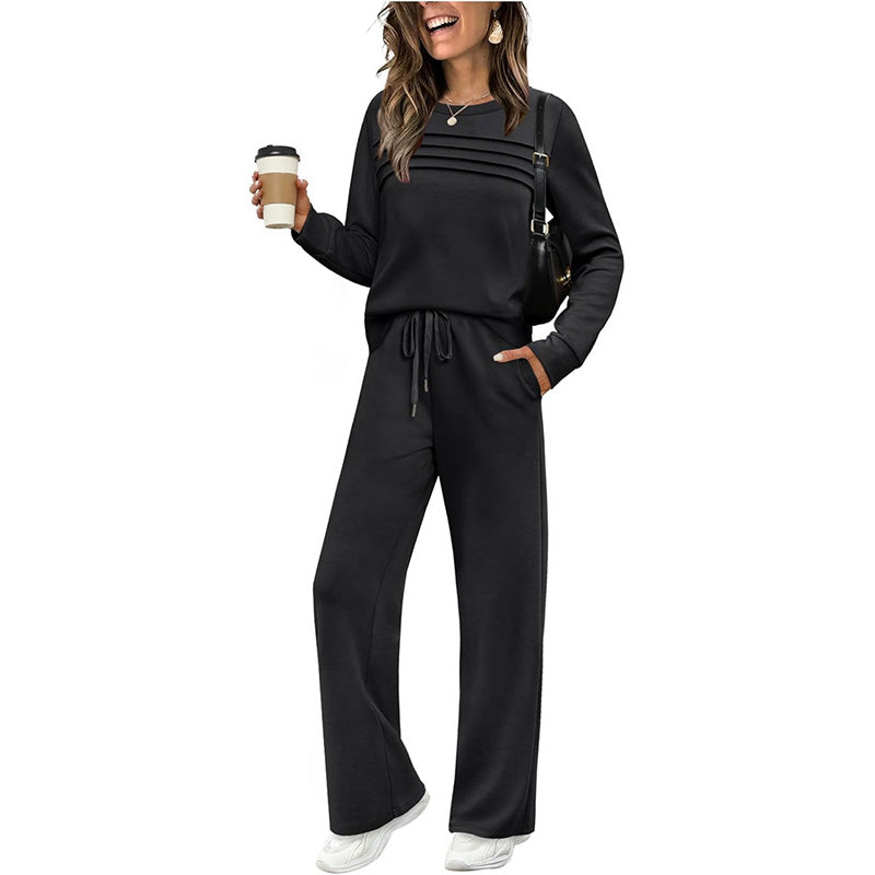 📢📢 50% de réduction !! ⏰ Ensemble Femme Confort – Haut ras du cou + pantalon à cordon ajustable 👕👖 | Doux, respirant & ultra-polyvalent ✨