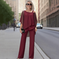 ⏳Spécial à durée limitée⏰Ensemble 2 pièces pour femme composé d'un haut en mousseline asymétrique et d'un pantalon large👚👖