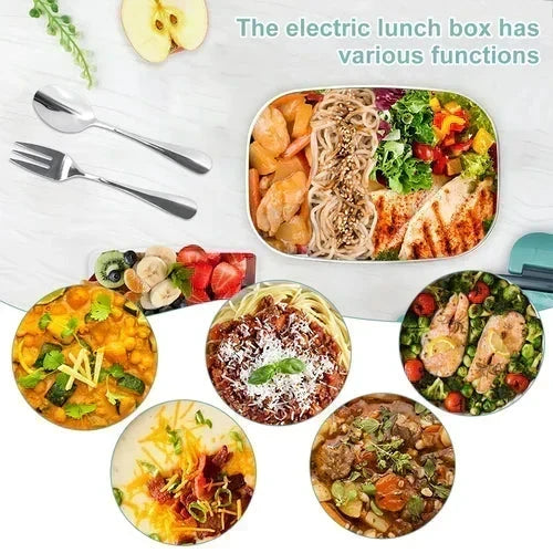 🍱 50% DE RÉDUCTION ! ⚡ Ensemble Boîte à Lunch 2-en-1 – Acier Inoxydable & Plastique – 60W Double Tension & 1,5L for Repas Chauds