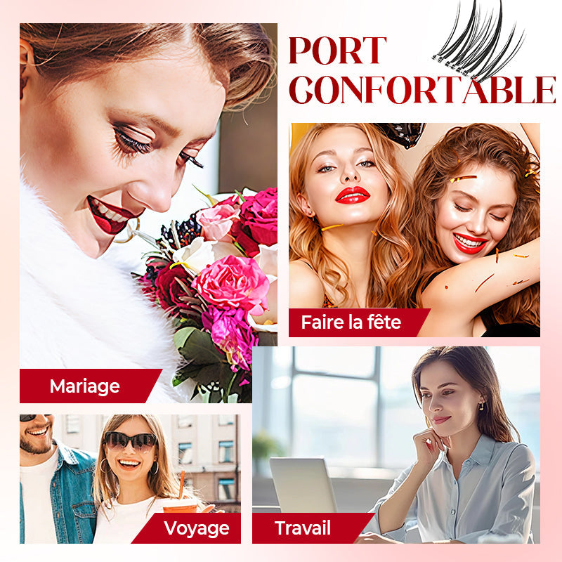 Ensemble de Faux-cils Naturels Fins Auto-adhésifs en Touffes
