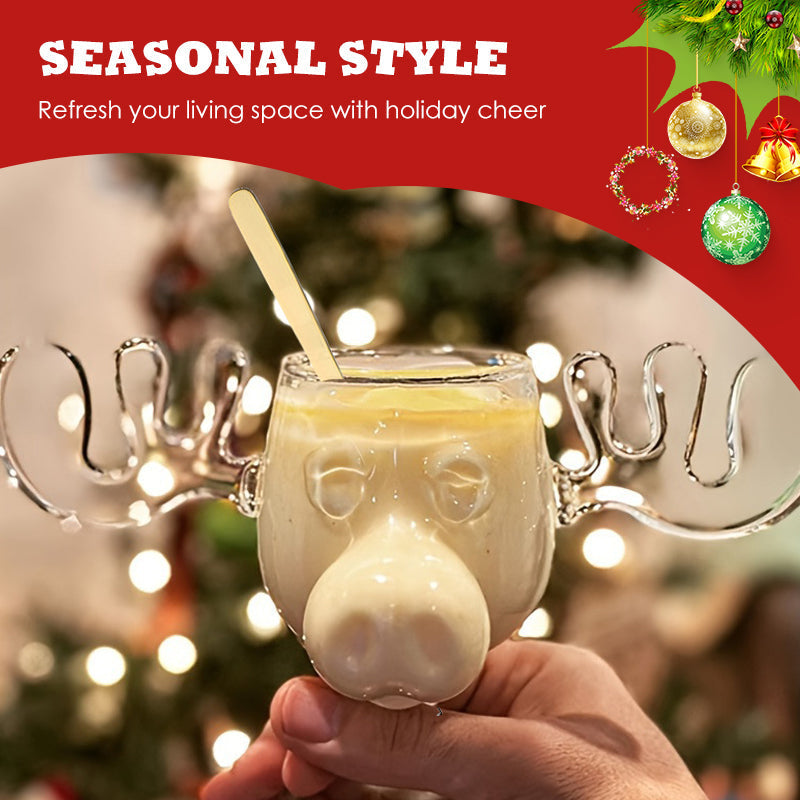 Tasse en verre unique en forme d'élan pour un Noël joyeux