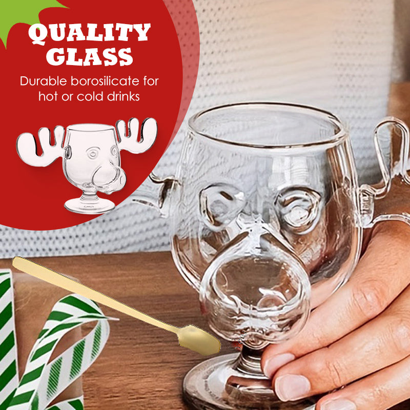 Tasse en verre unique en forme d'élan pour un Noël joyeux