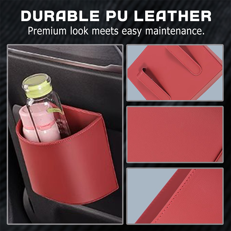🔥 50 % DE RÉDUCTION ! Porte-gobelet universel en cuir pour portière de voiture – Cuir PU haut de gamme, attache sécurisée & compatible avec bouteilles, smartphones et plus encore 🚗☕