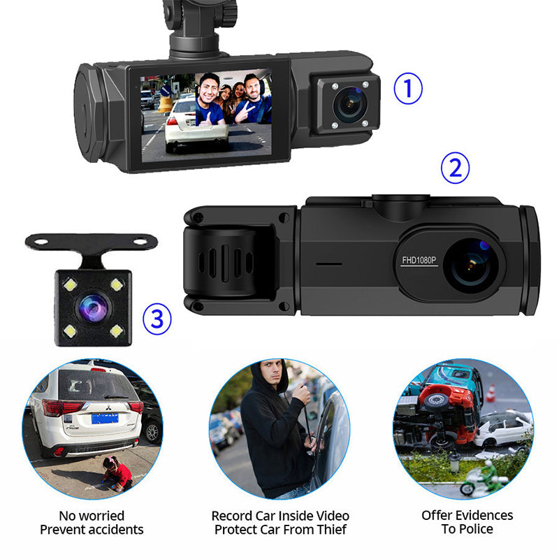🔥50% de réduction ! 🚗 Enregistreur Vidéo Voiture 1080p Triple Caméra + Caméra de Recul