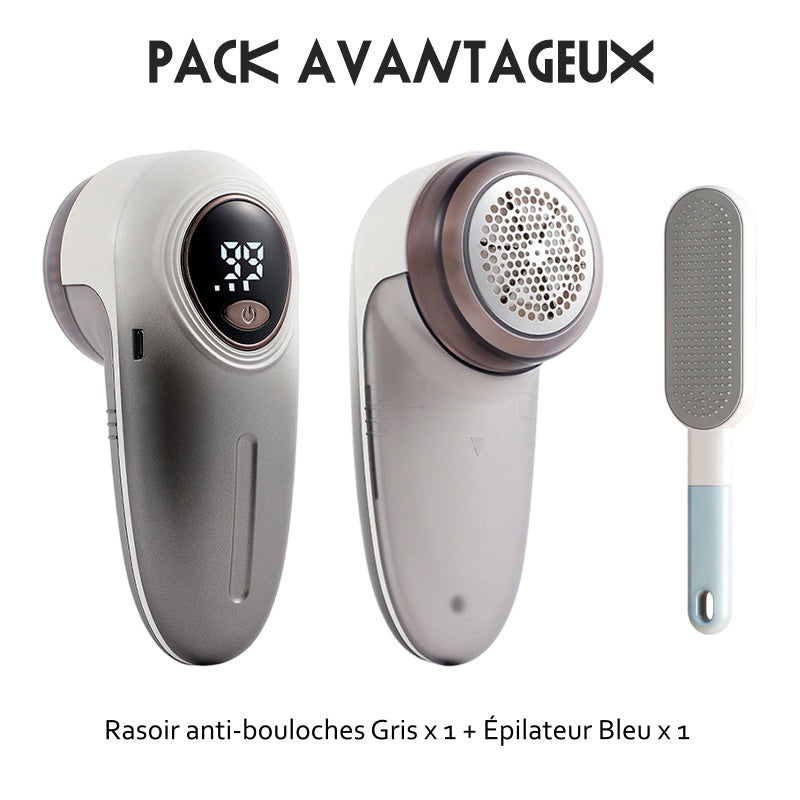 Rasoir anti-bouloches rechargeable avec écran LED