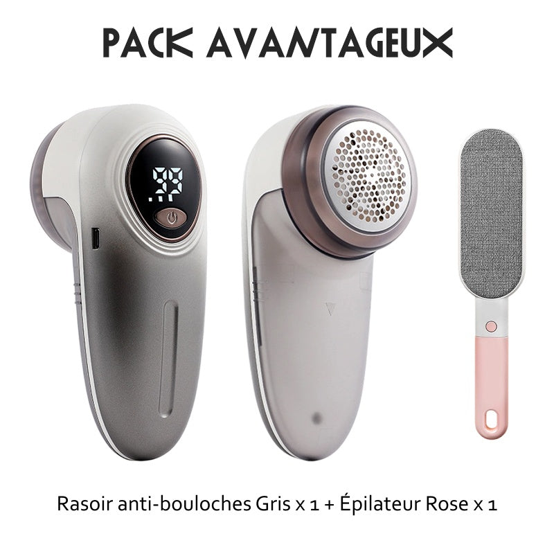 Rasoir anti-bouloches rechargeable avec écran LED
