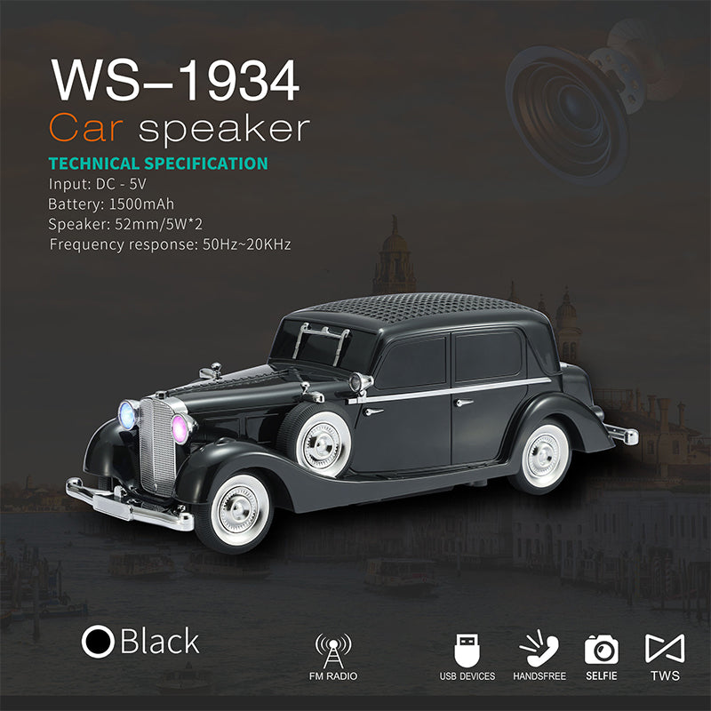 Haut-parleur Bluetooth en forme de voiture vintage avec son stéréo