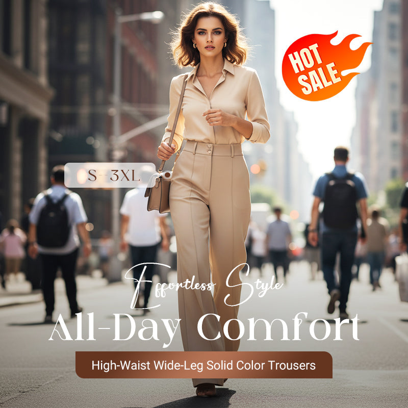 Pantalon taille haute à jambes larges uni pour femme