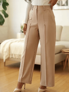 Pantalon taille haute à jambes larges uni pour femme
