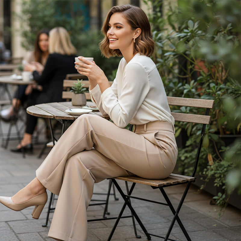 Pantalon taille haute à jambes larges uni pour femme