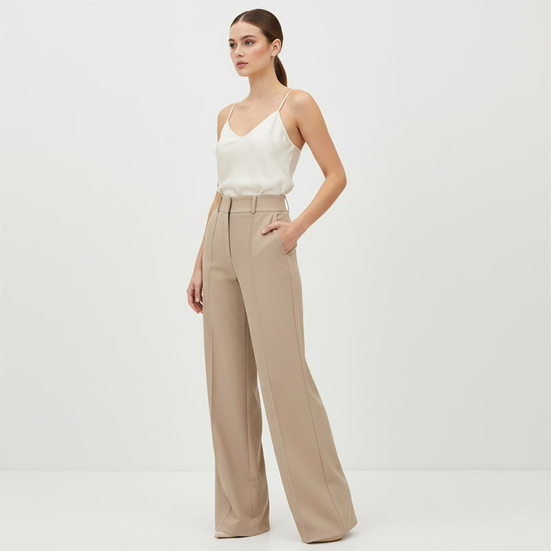 Pantalon taille haute à jambes larges uni pour femme