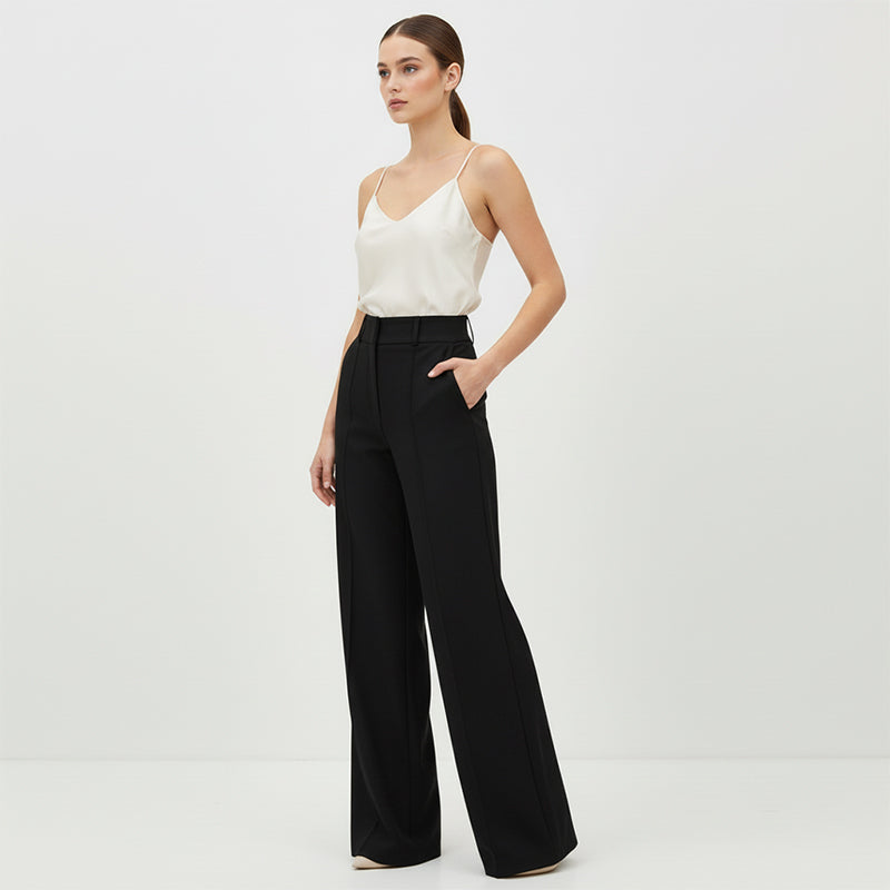 Pantalon taille haute à jambes larges uni pour femme
