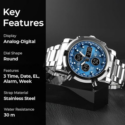 📢📢50% DE RÉDUCTION !! ⏰ Montre Analogique-Numérique Militaire habillée pour Hommes – 48mm, Multifonction & Bracelet en Acier Inoxydable ! 🕰️💪